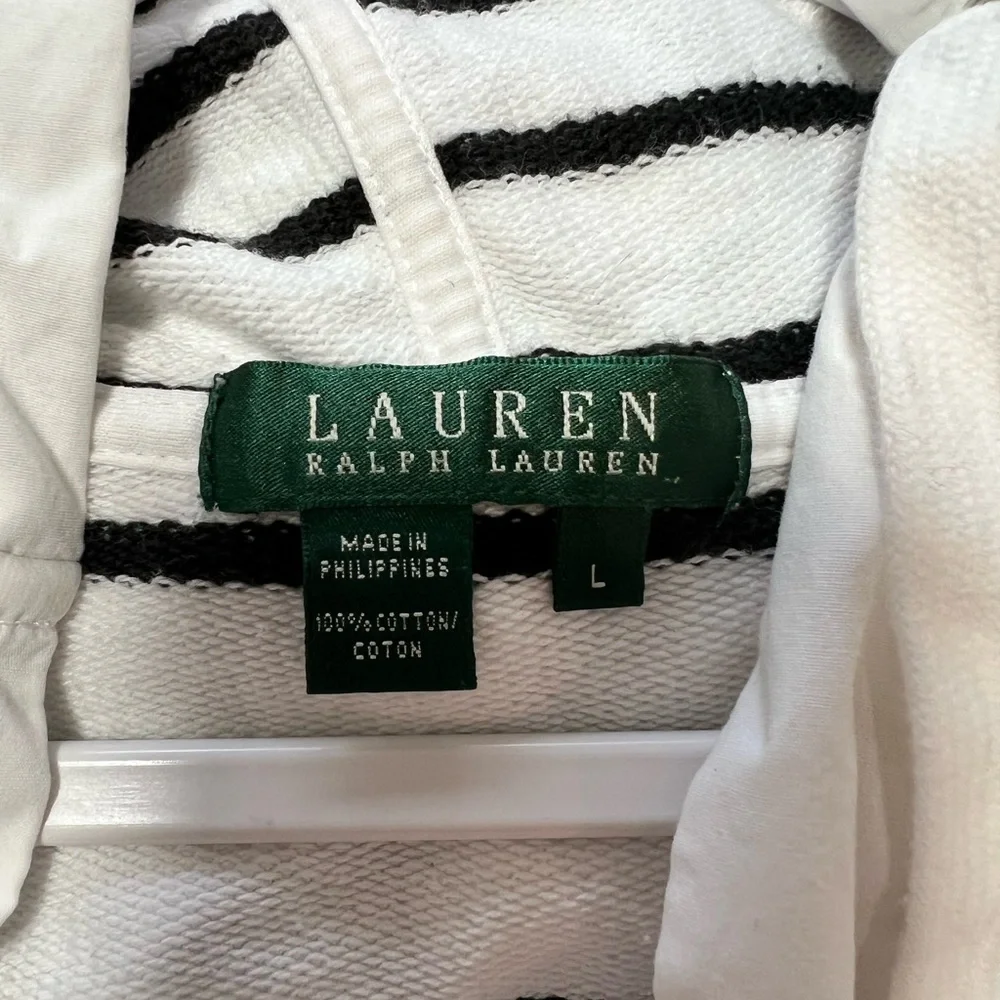 Ralph Lauren White & Black Striped Hooded Pullover - Picture 4 of 13
